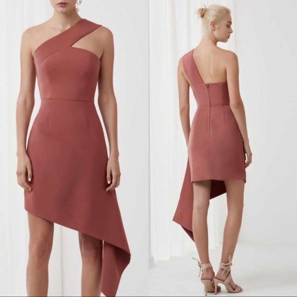 Keepsake the Label Pink One Shoulder Asymmetrical Mini Dress Large